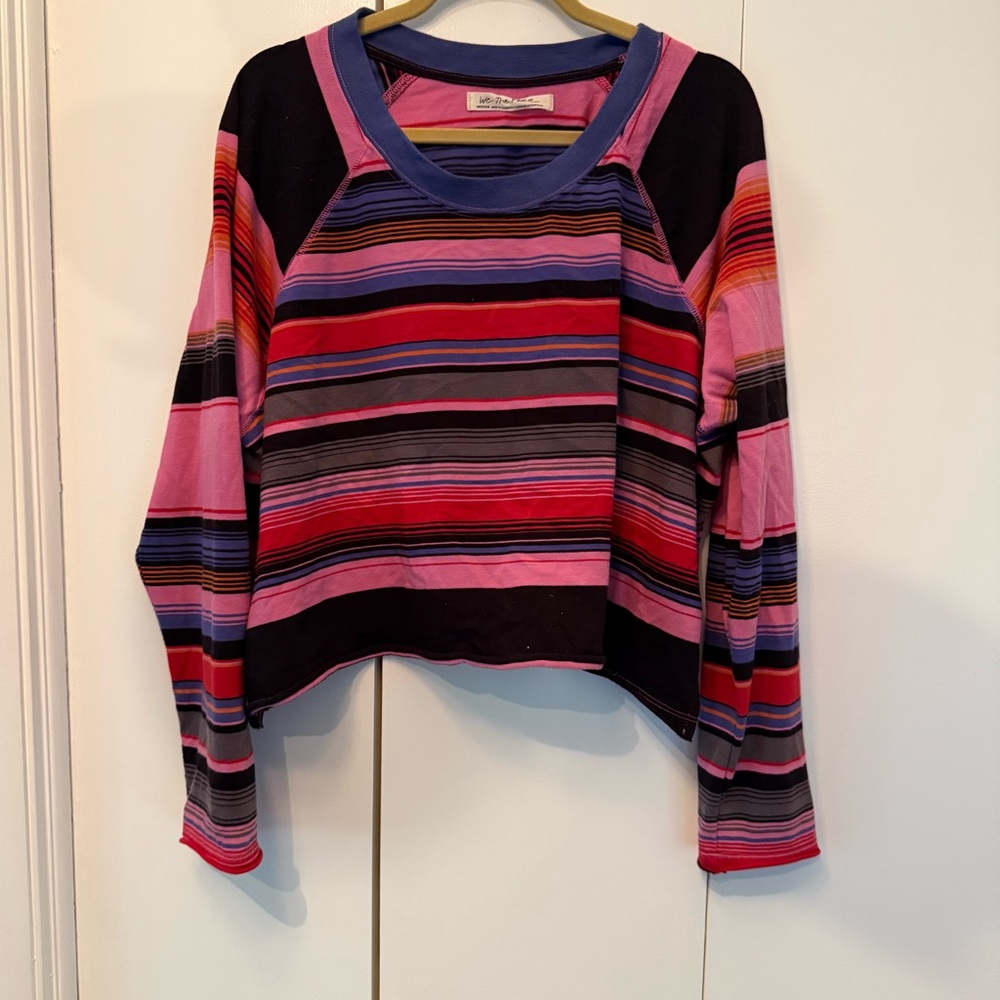 We The Free | Striped Pink Red Purple Long Sleeve Boxy Shirt